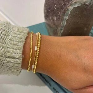 Bundle Set of 2 Waterproof stretch Gold Bead Bracelets Stacking Bracelets Pretty